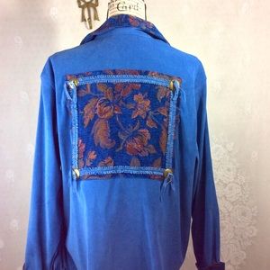 Susan Graver Blue Faux Suede Baroque Panel Jacket
